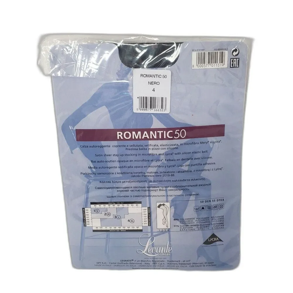 Levante Romantic 50 Thigh High Stockings Nero 4 Black Womens Size XL NEW